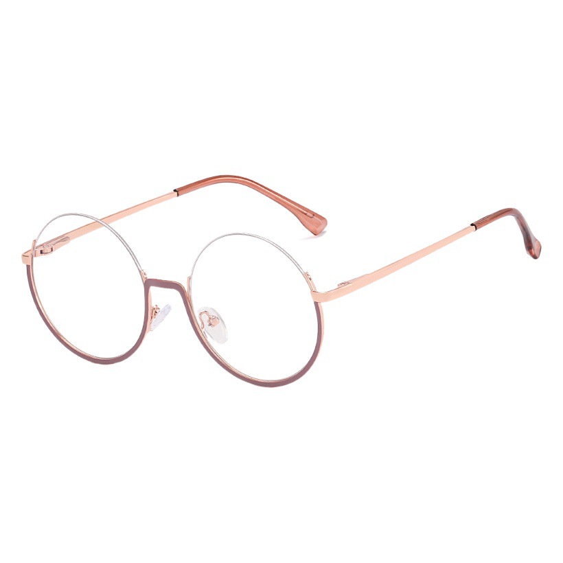 82042 europeo y americano nuevo metal marco redondo anti-azul luz gafas medio marco gafas marco puede ser equipado con gafas de grado de miopía