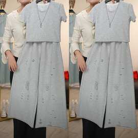 女童破洞短袖阔腿裤套装2025夏款潮中大童韩系时尚T恤运动裤时髦9