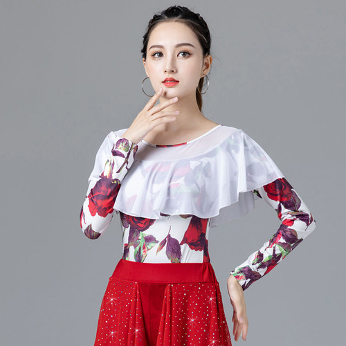 Latin dance tops for practice square dance clothing for women new  autumn and winter modern national standard waltz long sleeves