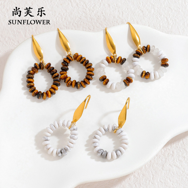 欧美潮流天然石串珠夸张耳圈复古气质高级感耳钉时尚创意耳饰批发|undefined