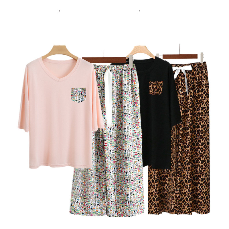 Cross-border Amazon Ins Summer Modal Cotton Silk Pajamas Women's Thin Home Clothes suit
