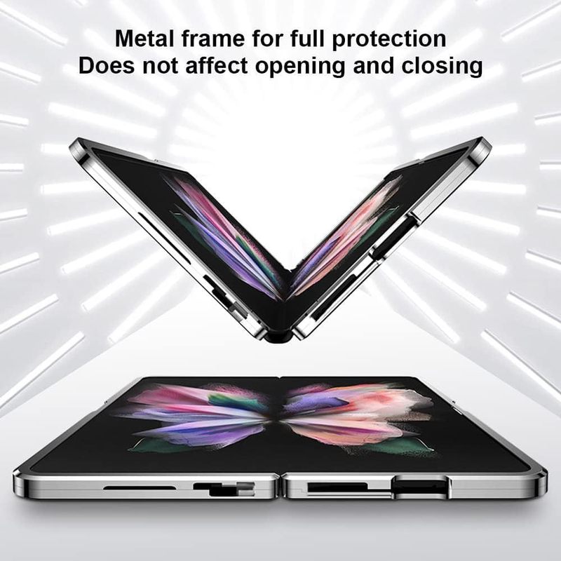 サムスンZ Fold7携帯電話ケースFold6/5マグネット式折りたたみガラスメタル磁気保護フィルムカードホルダー付きケースに適用|undefined