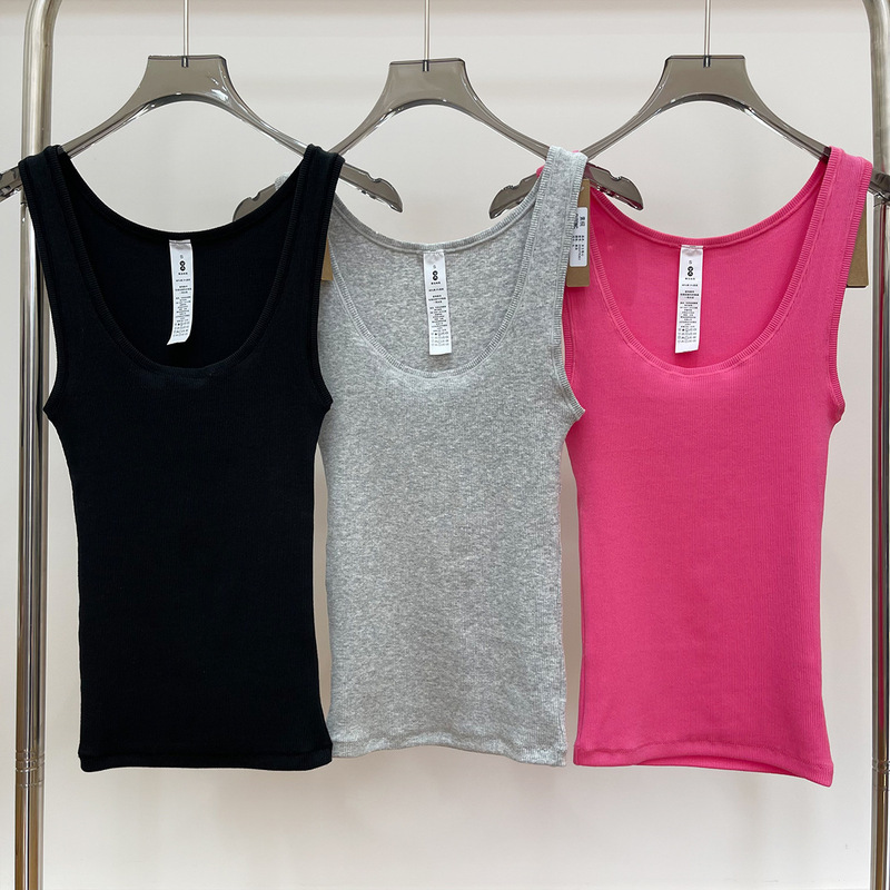 Skims Kardashian Style Cotton Rib Tank Versatile Slim Fit Low Round Neck Slimming