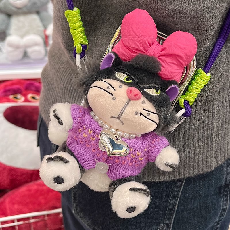 Teléfono móvil correa de cuerda ajustable desmontable encantador dibujos animados súper villanos felinos muñecas de peluche caja de teléfono móvil clip de espalda anti-perdida