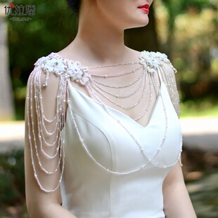Youlapan Sg22 Wedding Dress Accessories Hand-Beaded Bridal Lace Shoulder Chain European and American Tassel Shawl Decoration