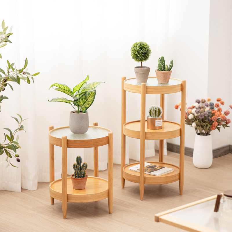 花架室内落地海棠花钢化玻璃圆形花台组合简约现代花店鲜花展示架