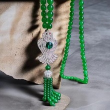 秋冬百搭高级感项链民族风长款毛衣链绿如意流苏吊坠衣服配饰饰品