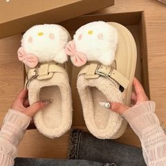 可爱Kitty猫毛毛拖女外穿秋冬新款露趾一字棉拖鞋居家绒毛地板拖