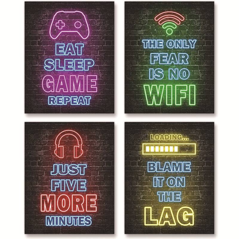 Cross-Border Amazon Neon Game Art Poster Painting Core Background Wall Bedroom Living Room Home Decoration Art Painting