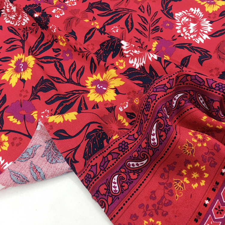 Nueva moda 120gsm 45s rayon hawaiano impresión tela rayon plana 100% pegajosa
