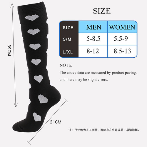 Leg pressure socks set, including calf socks with polka dot and striped compression socks.