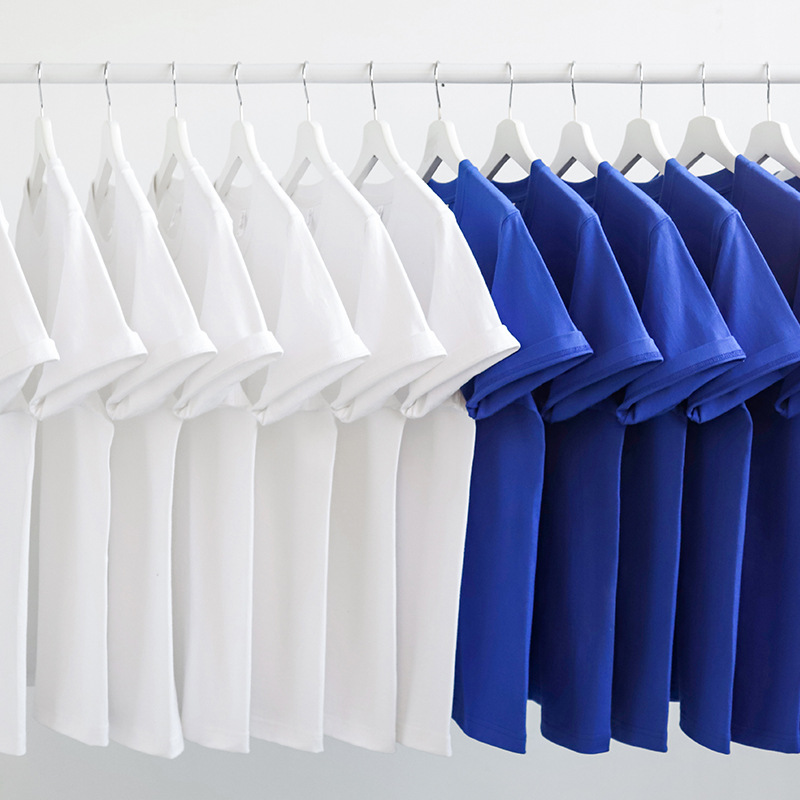 Combed 220G Klein blue solid color pure cotton round neck…