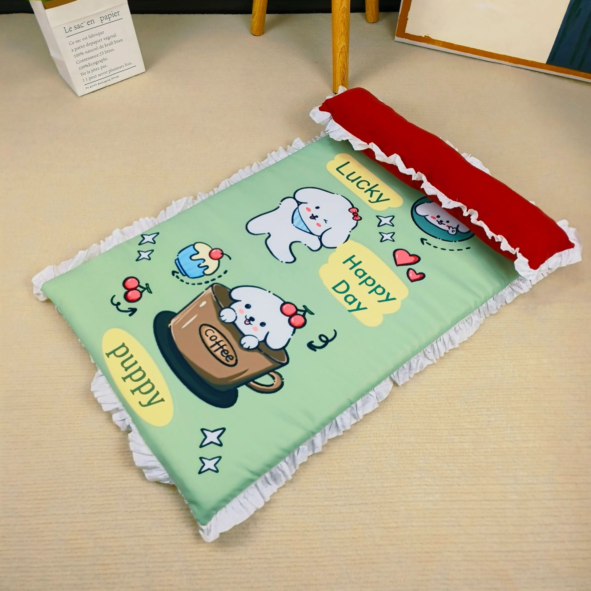 Verano dibujos animados japoneses poliéster algodón encaje cama cuadrada estera de verano tapete para gatos tapete para perros primavera y verano