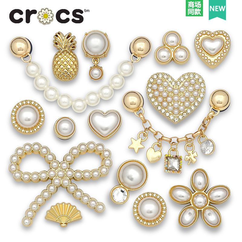 New Cross-Border Clogs Shoes Flower Internet Celebrity DIY Shoe Accessories Textured Metal Pearl Chain Decorative Fasteners