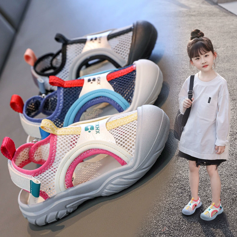 Девочки на открытом воздухе сандалии Baotou спортивная сетка обувь 2025 лето корейская новая сетчатая рамка обувь детская пляжная обувь