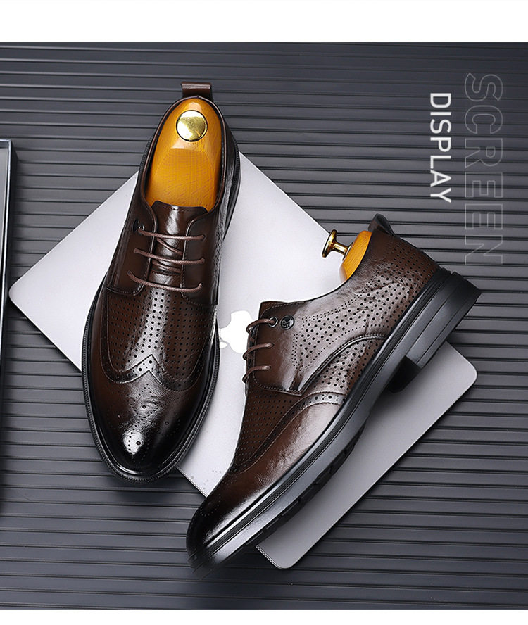Giày sandal da nam kiểu Brogue khoét lỗ thoáng khí cỡ lớn — Kiểu khoét rỗng màu nâu, Màu nâu, dùng được bốn mùa, Mẫu đen bốn mùa, Kiểu khoét rỗng màu đen chi tiết 22