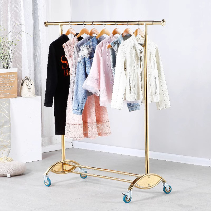 金色展示架挂衣杆落地式陈列货架简易地摊女装不锈钢衣架批发挂架