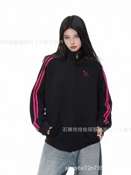 2026 new ins trendy Korean-style turn-down collar sweatshirt for men and women, autumn and winter, fleece-lined, loose-fitting, slimming, zip-up cardigan jacket