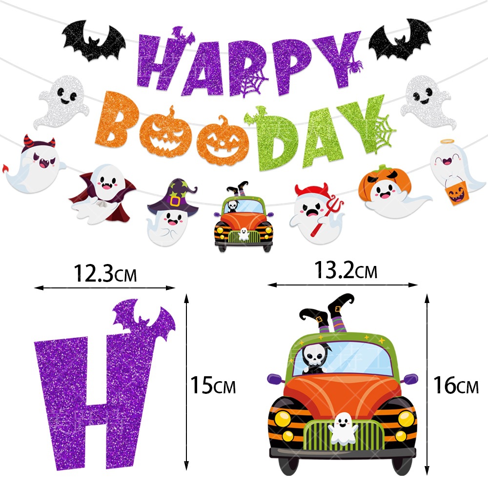 Amazon Halloween decoración pull bandera Halloween cumpleaños fiesta decoración banner pastel tarjeta inserción fantasma pull bandera