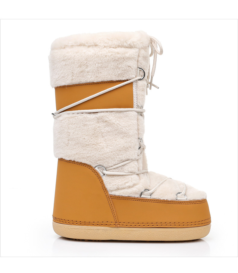 Scarpe da donna Stivali da sci spessi Stivali da neve alti in pelliccia di agnello con cuciture in pelliccia_voghion.com