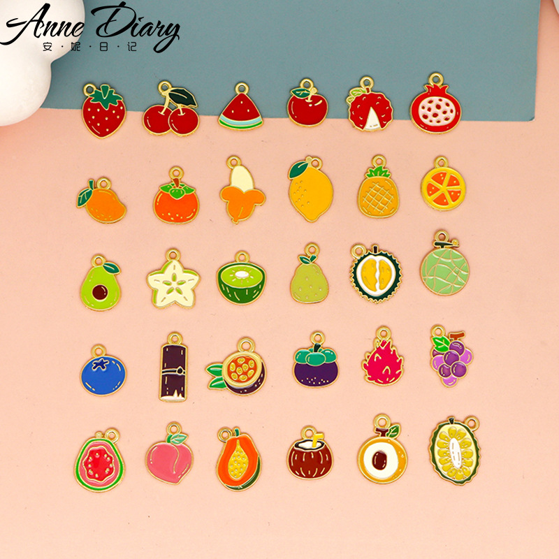 mini水果系列DIY饰品配件草莓樱桃吊坠挂件手链项链合金滴油跨境