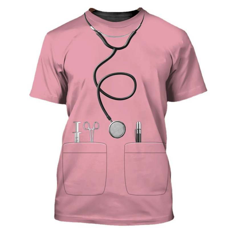 2024 Women's Round Neck Nurse Doctor T-Shirt 3D Digital Printing Uniform Pattern T-Shirt Work Clothes Women's Top 2024 Women's Round Neck Nurse Doctor T-Shirt 3D Digital Printing Uniform Pattern T-Shirt Work Clothes Women's Top