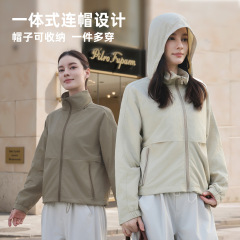2025新款立领女夹克外套纯色户外运动防风防泼水宽松休闲轻暖上衣