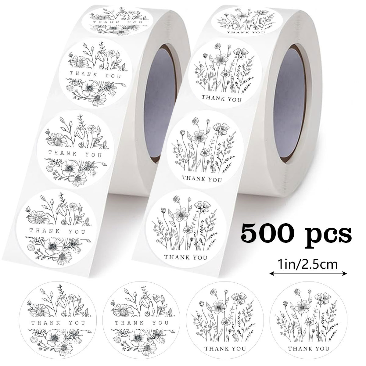 500 pegatinas de flores lineales, pegatinas de agradecimiento, rollos, pegatinas de sellado circulares, sobres de regalo, tarjetas de felicitación, suministros de decoración de bricolaje de fiesta