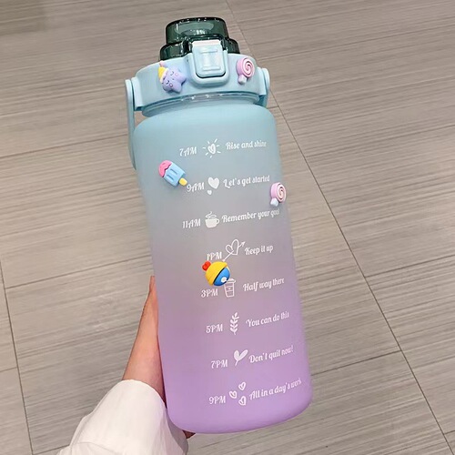 Large Capacity Sports Water Bottle Outdoor Portable New Gradient Color Plastic Cup 2000ml with Graduations Space Cup Wholesale