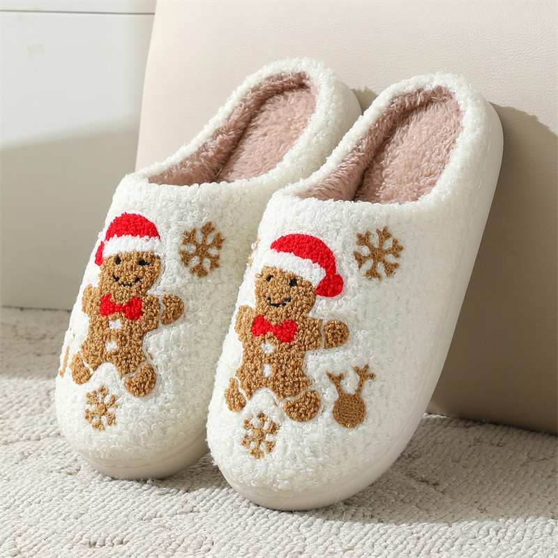 Winter Schneeflocke Lebkuchen Baumwolle Hausschuhe Damen Indoor rutschfeste Hausschuhe_voghion.com