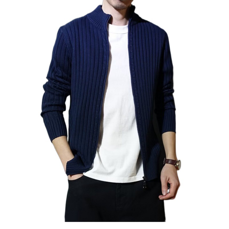 Chaqueta tipo cárdigan de punto para hombre, capa exterior gruesa, suéter holgado informal de tendencia_voghion.com