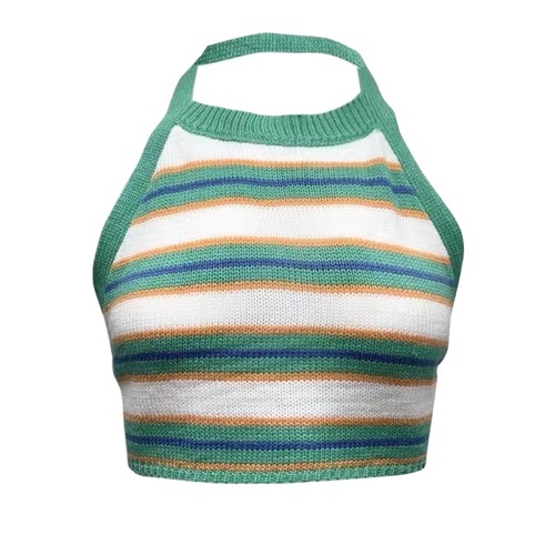 Women's Han Version Striped Short-Sleeve Off-the-Shoulder Mesh Backless Tank Top with Butterfly Bow Detail, Crop Top, and Ripped Jeans