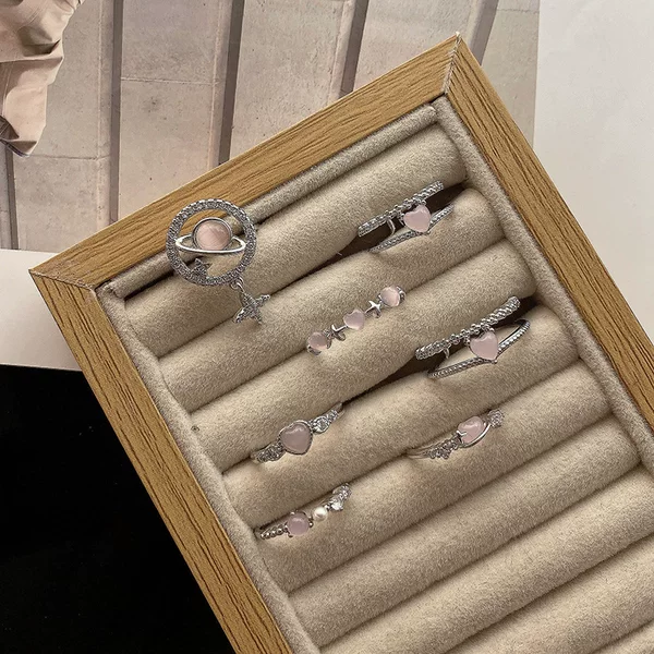 Sweet Pink Zircon Flower Love Ring Women's Stacked Wear All-match Elegant Simple Style Open Ring Ins Accessories