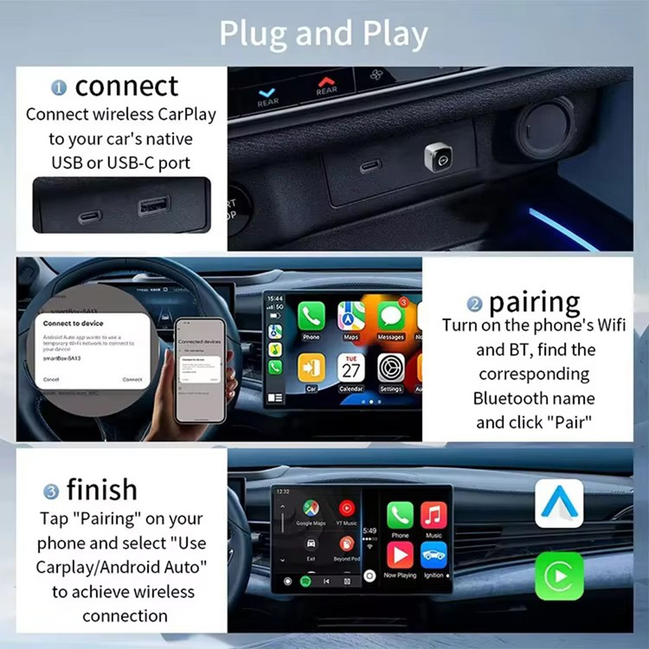 Cross-Border Factory Source Mini Adapter for Apple and Android 2-in-1 Wired to Wireless Carplay Box