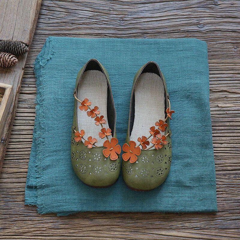 Mori Girl Artistic Retro Zen Hollow Out Closed-Toe Flat Shoes Summer Handmade Petal Cotton Linen Breathable Slip-On Sandals