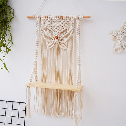 Cross-border best-selling handmade woven tapestry cotton rope wall hanging Bohemian storage rack hotel homestay children's room decoration