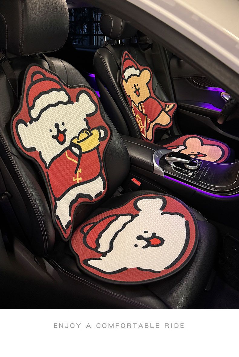 Car Seat Cushion for All Seasons, Cartoon Cute Half-Pack Black and White Line Puppy, Ice Silk Car Cushion for All Seasons