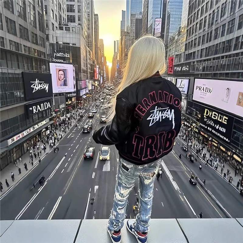 American High Street Stussy Letter Vibe Jacket Men's High-End Handsome Couple Jacket Retro Splicing Baseball Uniform