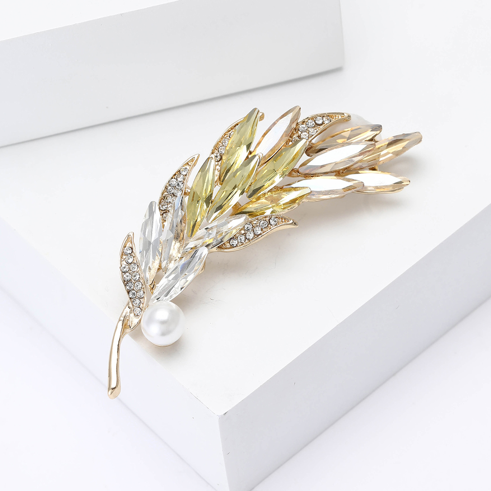 Feather Pattern Elegant Pin Feather Alloy Inlay Zircon Women's Brooches