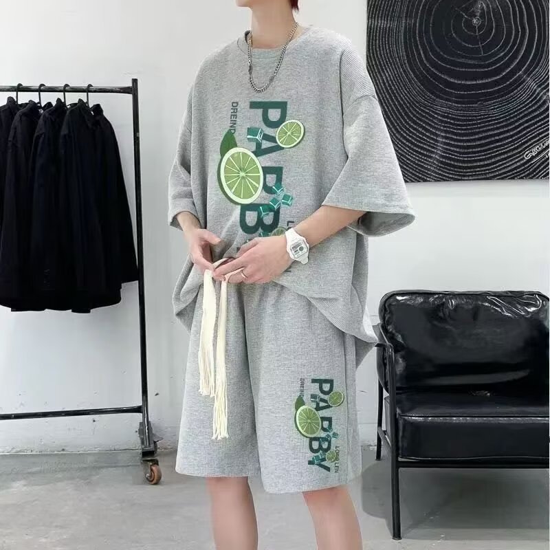 Camisa menos ropa traje de ropa deportiva verano para hombres camiseta de manga corta jersey de baloncesto pantalones cortos casuales de dos piezas tendencia coreana