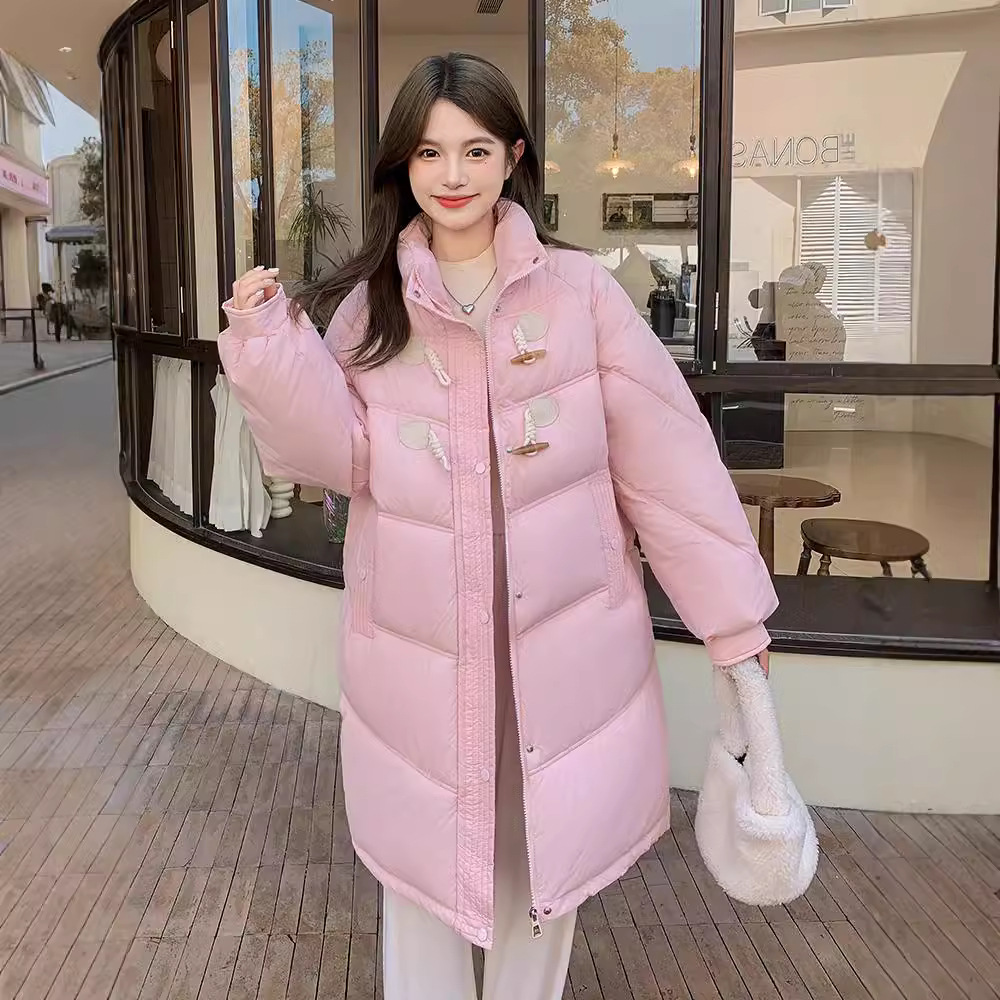 Clothes de algodón de corn de buey para mujeres más de la rodilla 2024 nuevo estilo de collar de pan chaqueta de algodón de invierno abrigo de algodón plumón