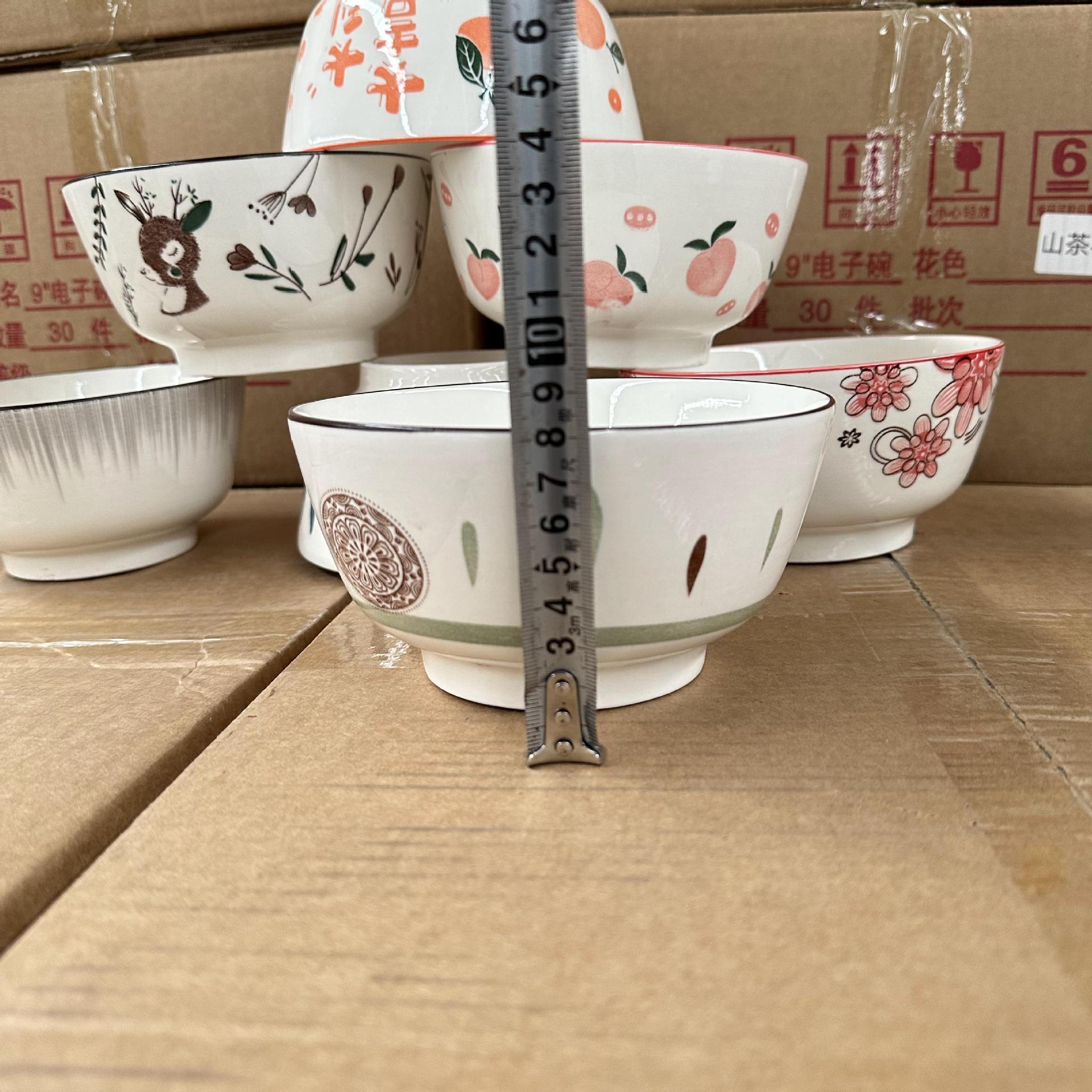 Venta al por mayor de cerámica 6 pulgadas ensaladera melocotón naranja grande pequeño ciervo lluvia de meteoros tazón grande tazón de sopa dos yuanes puesto