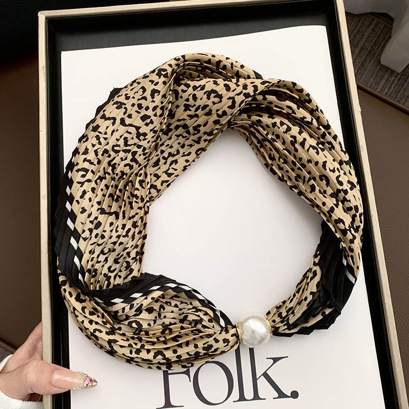 Hebilla de succión magnética collar de perlas bufanda de seda larga y estrecha bufanda de cuello femenino con camisa bufanda fina bufanda de seda plisada bufanda