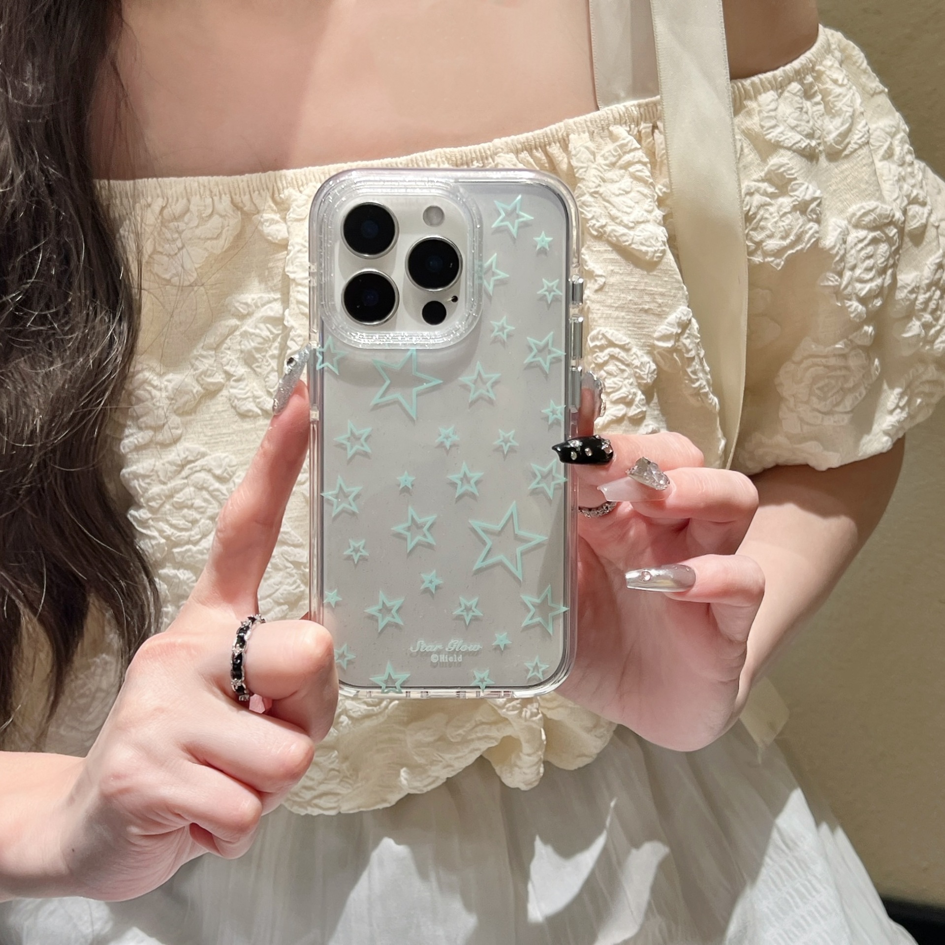 Personalidad nicho estrella verde transparente para Apple 15ProMax funda para teléfono móvil 16Pro pareja 14/13 mujer 16