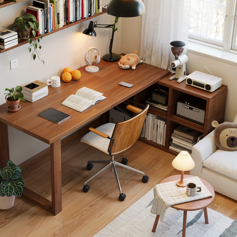 Sanmeng Solid Wood Corner Desk and Cabinet Combo for Bedroom, L-Shaped Corner Computer Desk for Home Study and Office Use