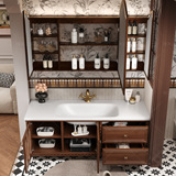 Комбинированный шкаф для ванной комнаты во французском стиле ретро, ​​шифер, изогнутая встроенная раковина, умный зеркальный шкаф, умывальник для ванной комнаты