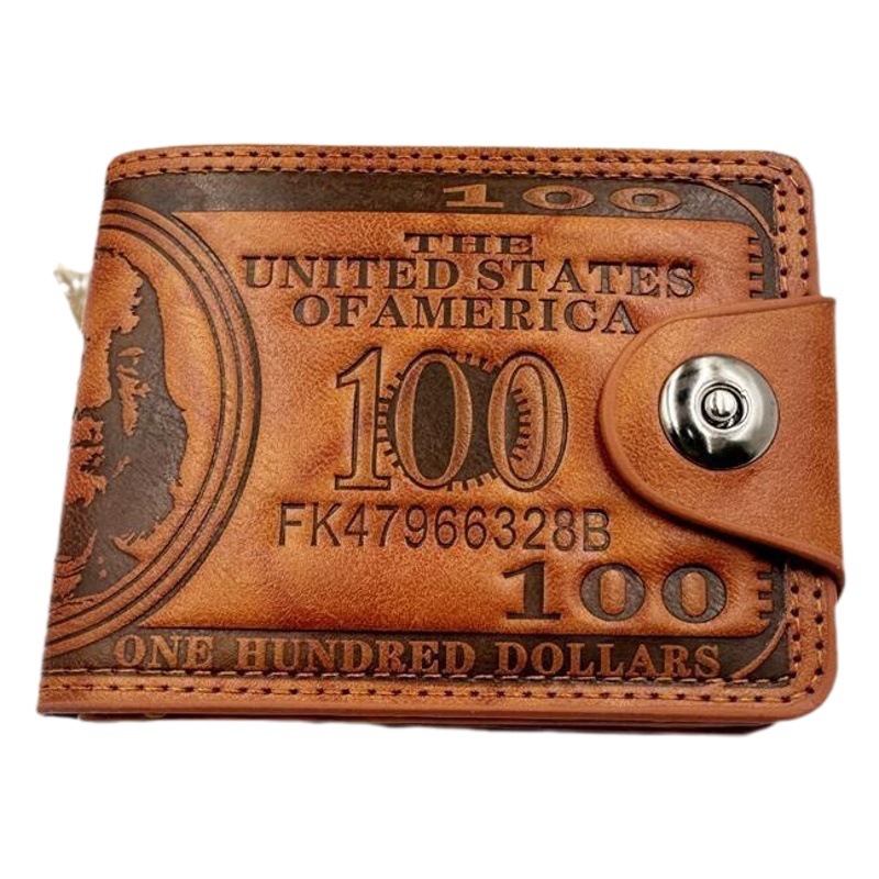 Cross-Border Men's Wallet with Dollar Pattern, Popular Ultra-Light Pu Bag, Multi-Functional Retro Multi-Card Slot Manufacturer