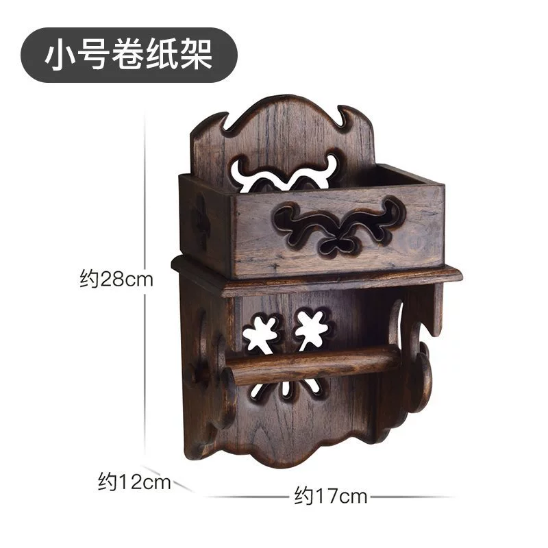 Thai Solid Wood Retro Wall-Mounted Roll Paper Holder, Creative Bathroom Tissue Box & Storage Rack