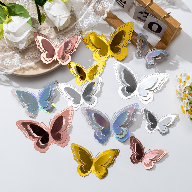 3D estereoscópico mariposa pared decoración de alta sensación autoadhesiva pegatinas domésticas al por mayor decoración de pared fondo ideas de vacaciones