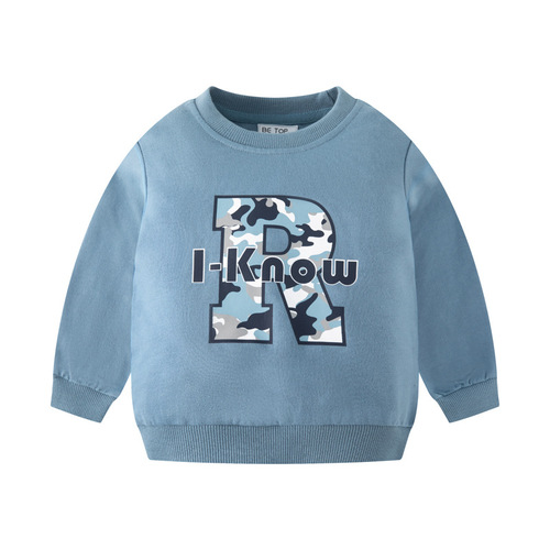 Be top new camouflage letter children's hoodie for babies with round neck spring and autumn wear, boys' long sleeve hooded sweater